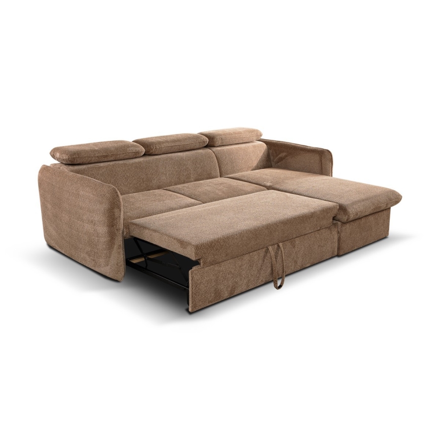 Narożna rozkładana sofa w kształcie litery L z pojemnikiem BEJA beżowa prawa