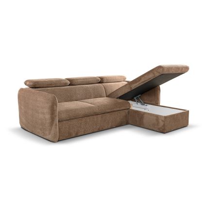 Narożna rozkładana sofa w kształcie litery L z pojemnikiem BEJA beżowa prawa