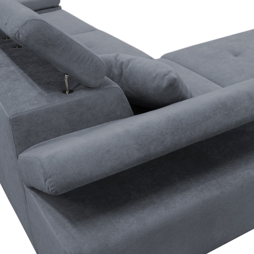 Rozkładana narożna sofa CASTELO w kształcie L, lewa, ciemnoszara, z pojemnikiem