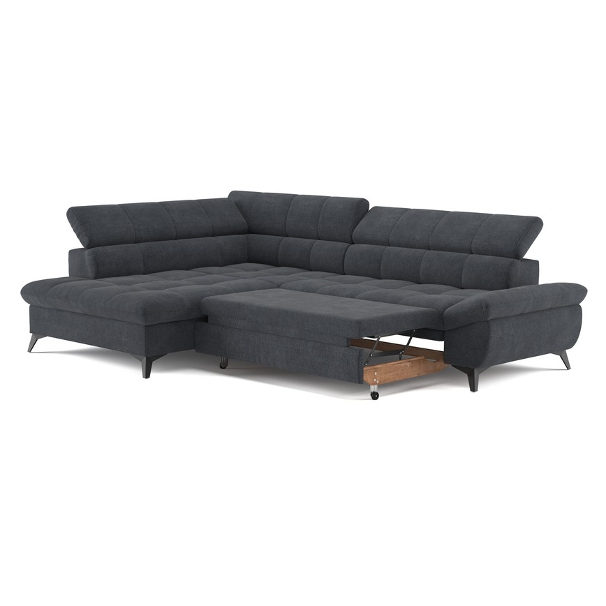 Rozkładany narożnik w kształcie litery L MARANO lewy czarny