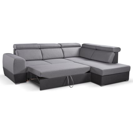 Rozkładany narożnik w kształcie litery L z pojemnikiem na pościel MATRIX szary prawy