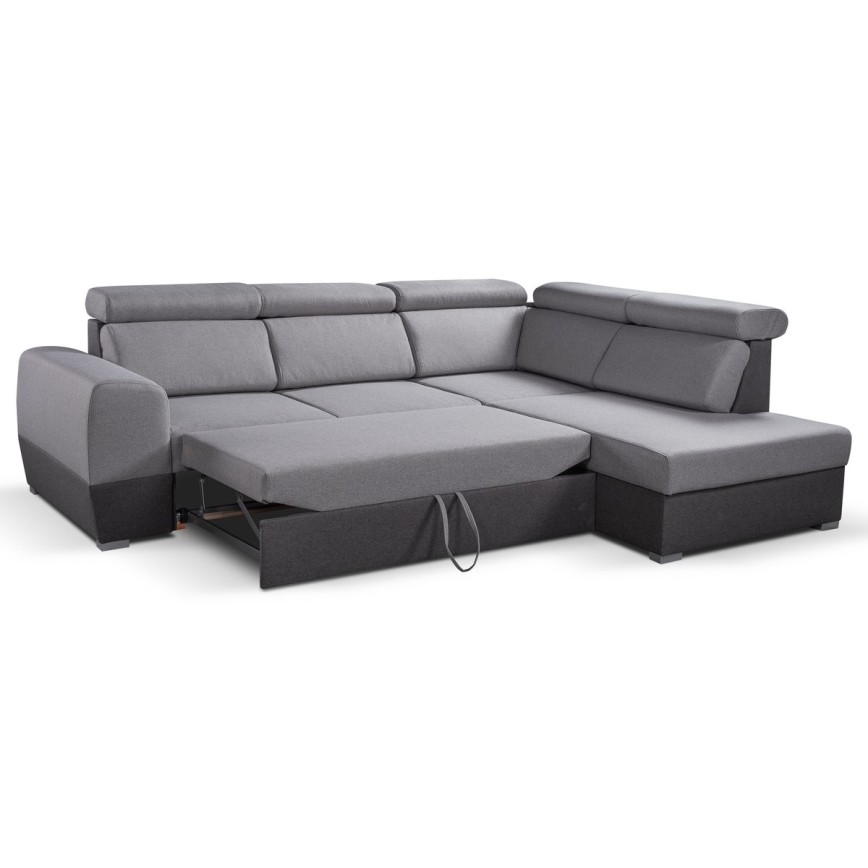 Rozkładany narożnik w kształcie litery L z pojemnikiem na pościel MATRIX szary prawy