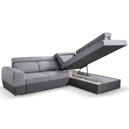 Rozkładany narożnik w kształcie litery L z pojemnikiem na pościel MATRIX szary prawy