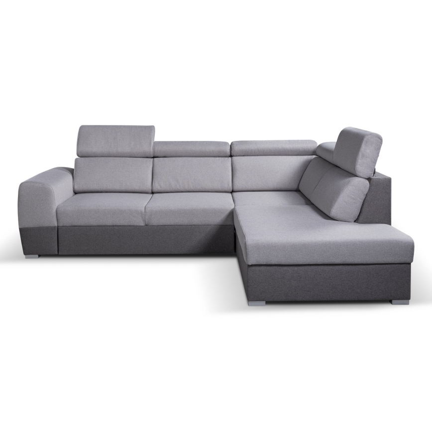 Rozkładany narożnik w kształcie litery L z pojemnikiem na pościel MATRIX szary prawy