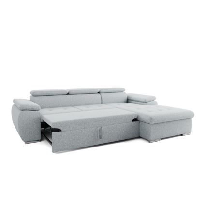 Rozkładana narożna sofa w kształcie litery L z pojemnikiem na pościel PADUA szara prawa
