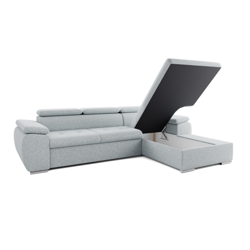 Rozkładana narożna sofa w kształcie litery L z pojemnikiem na pościel PADUA szara prawa