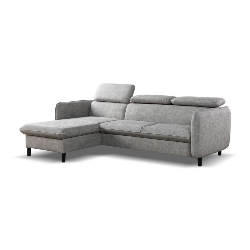 Narożna rozkładana sofa NISA w kształcie L z pojemnikiem, lewa, szara
