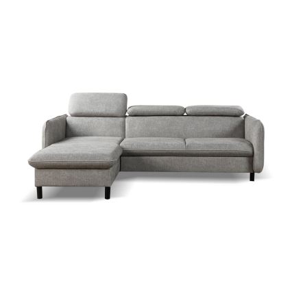Narożna rozkładana sofa NISA w kształcie L z pojemnikiem, lewa, szara