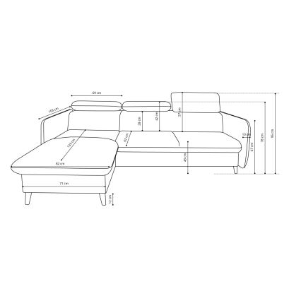 Narożna rozkładana sofa NISA w kształcie L z pojemnikiem, lewa, szara