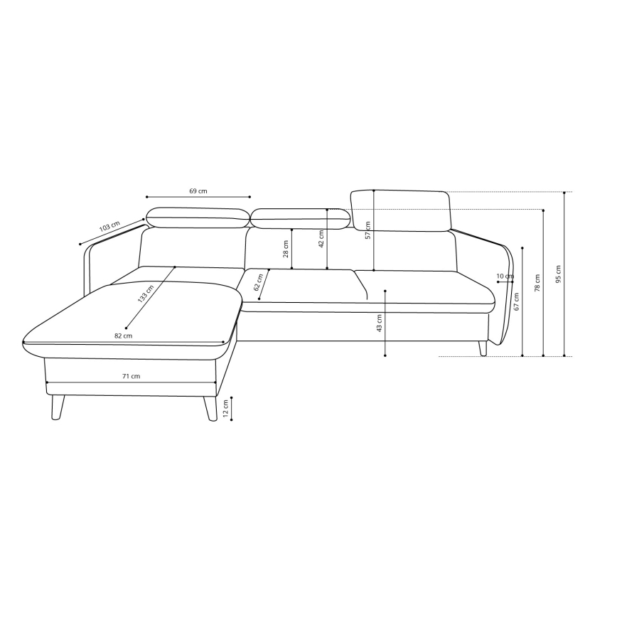 Narożna rozkładana sofa NISA w kształcie L z pojemnikiem, lewa, szara