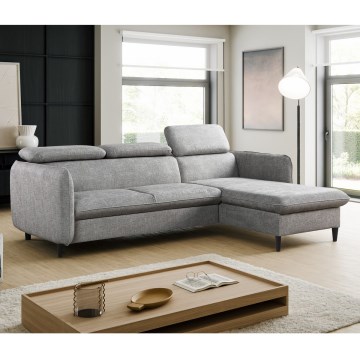 Narożna rozkładana sofa w kształcie L NISA, szara, prawostronna, z pojemnikiem na pościel