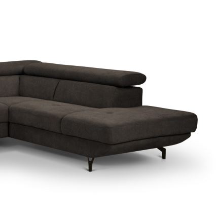 Narożna rozkładana sofa z pojemnikiem na pościel w kształcie litery L BRESCIA, prawa, brązowa