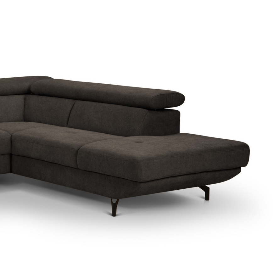 Narożna rozkładana sofa z pojemnikiem na pościel w kształcie litery L BRESCIA, prawa, brązowa