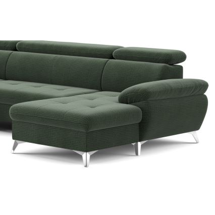 Rozkładany narożnik z pojemnikiem na pościel w kształcie litery U CATANIA lewy zielony