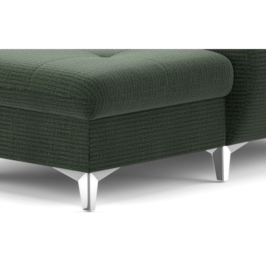 Rozkładany narożnik z pojemnikiem na pościel w kształcie litery U CATANIA lewy zielony