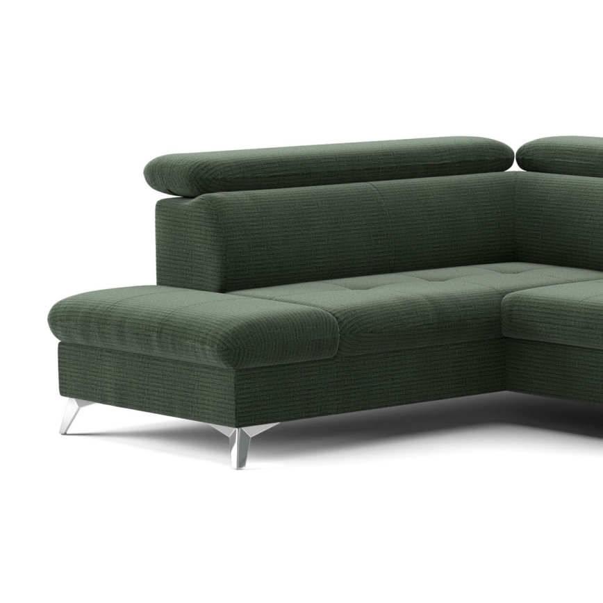 Rozkładany narożnik z pojemnikiem na pościel w kształcie litery U CATANIA lewy zielony