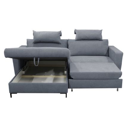 Narożna rozkładana sofa z pojemnikiem na pościel w kształcie litery L HORTA lewa ciemnoszara