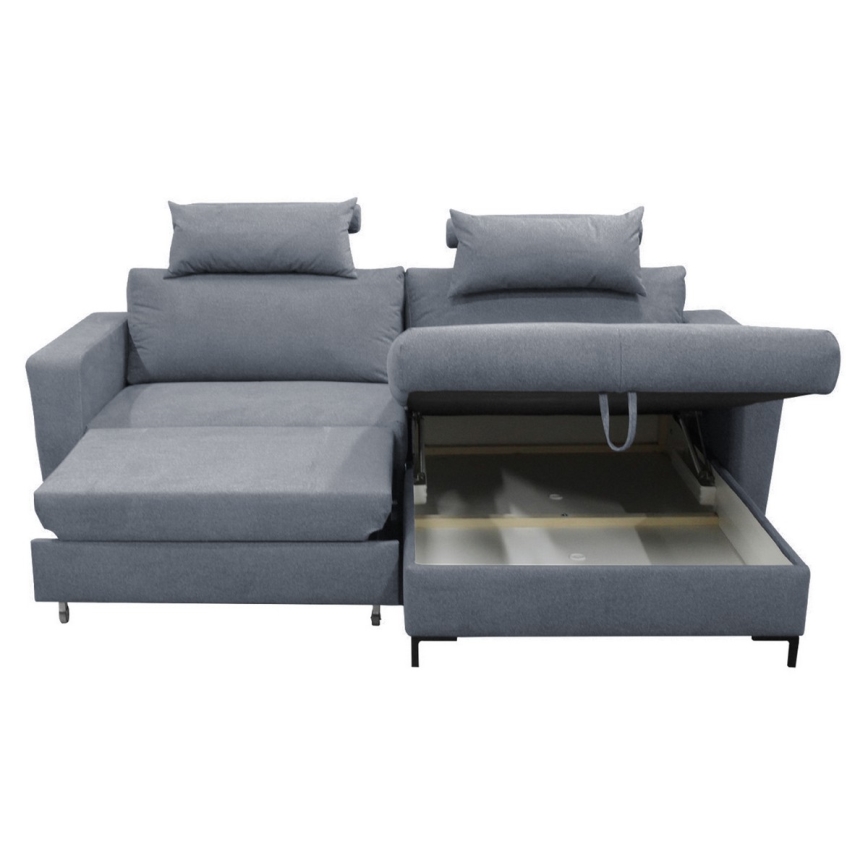 Narożna rozkładana sofa z pojemnikiem na pościel w kształcie litery L HORTA prawa ciemnoszara