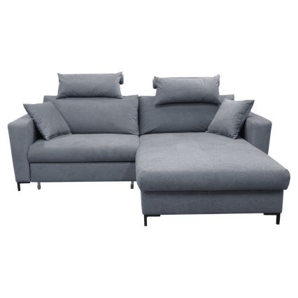 Narożna rozkładana sofa z pojemnikiem na pościel w kształcie litery L HORTA prawa ciemnoszara