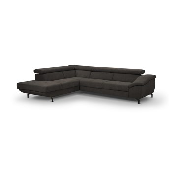 Narożna rozkładana sofa z pojemnikiem na pościel w kształcie litery L BRESCIA lewa brązowa