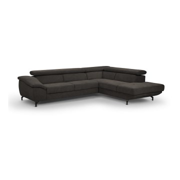 Narożna rozkładana sofa z pojemnikiem na pościel w kształcie litery L BRESCIA, prawa, brązowa