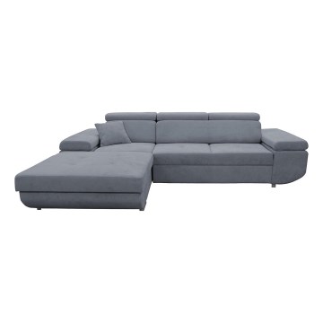 Narożna rozkładana sofa z pojemnikiem na pościel w kształcie litery L CASTELO lewa ciemnoszara