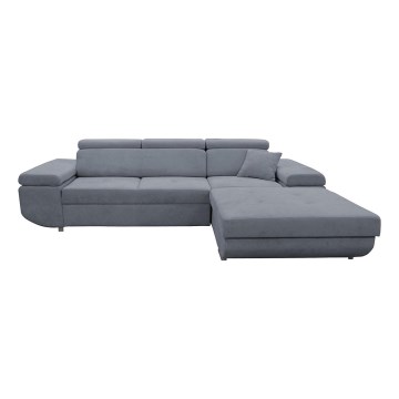Narożna rozkładana sofa z pojemnikiem na pościel w kształcie litery L CASTELO, prawostronna, ciemnoszara