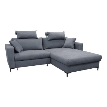 Narożna rozkładana sofa z pojemnikiem na pościel w kształcie litery L HORTA prawa ciemnoszara