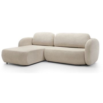 Narożna rozkładana sofa z pojemnikiem na pościel w kształcie litery L OLBIA lewa beżowa
