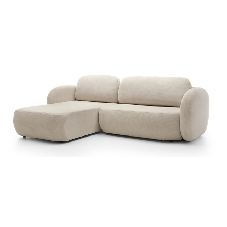 Narożna rozkładana sofa z pojemnikiem na pościel w kształcie litery L OLBIA lewa beżowa