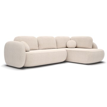Narożna rozkładana sofa z pojemnikiem na pościel w kształcie litery L OLBIA prawa beżowa