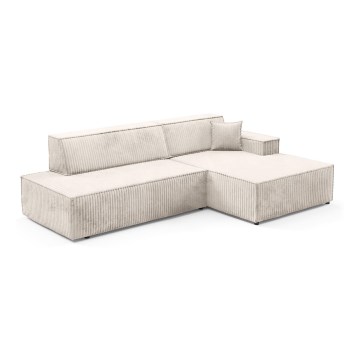 Narożna rozkładana sofa z pojemnikiem na pościel w kształcie litery L TERAMO prawa beżowa