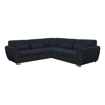 Narożna rozkładana sofa z pojemnikiem na pościel w kształcie litery L VISEU lewa antracyt/czarny