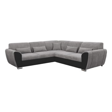 Narożna rozkładana sofa z pojemnikiem na pościel w kształcie litery L VISEU lewa szara/czarna