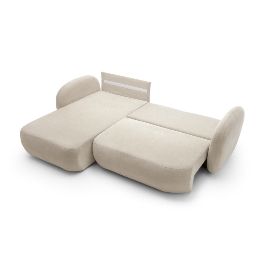 Narożna rozkładana sofa z pojemnikiem na pościel w kształcie litery L OLBIA lewa beżowa