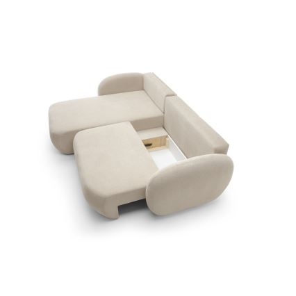 Narożna rozkładana sofa z pojemnikiem na pościel w kształcie litery L OLBIA lewa beżowa