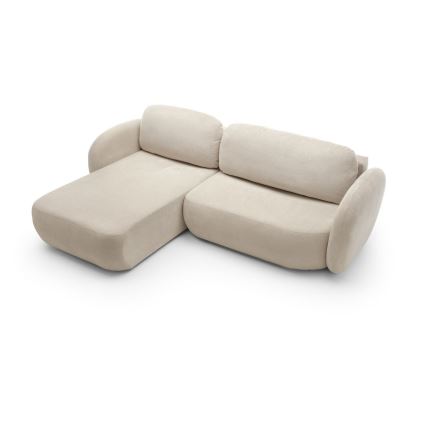Narożna rozkładana sofa z pojemnikiem na pościel w kształcie litery L OLBIA lewa beżowa