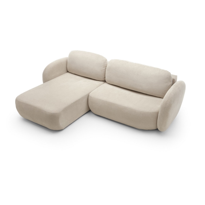 Narożna rozkładana sofa z pojemnikiem na pościel w kształcie litery L OLBIA lewa beżowa