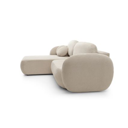 Narożna rozkładana sofa z pojemnikiem na pościel w kształcie litery L OLBIA lewa beżowa