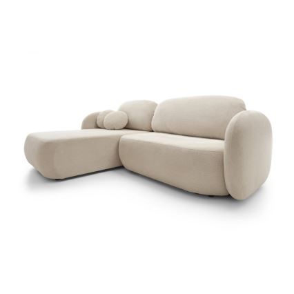 Narożna rozkładana sofa z pojemnikiem na pościel w kształcie litery L OLBIA lewa beżowa
