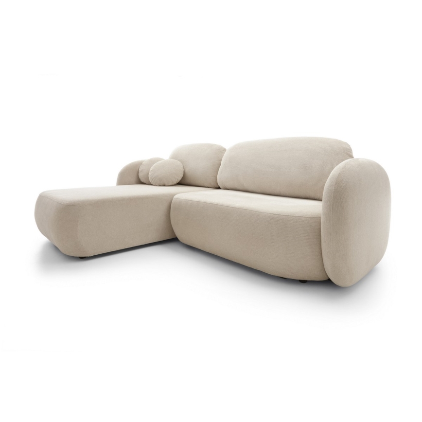 Narożna rozkładana sofa z pojemnikiem na pościel w kształcie litery L OLBIA lewa beżowa