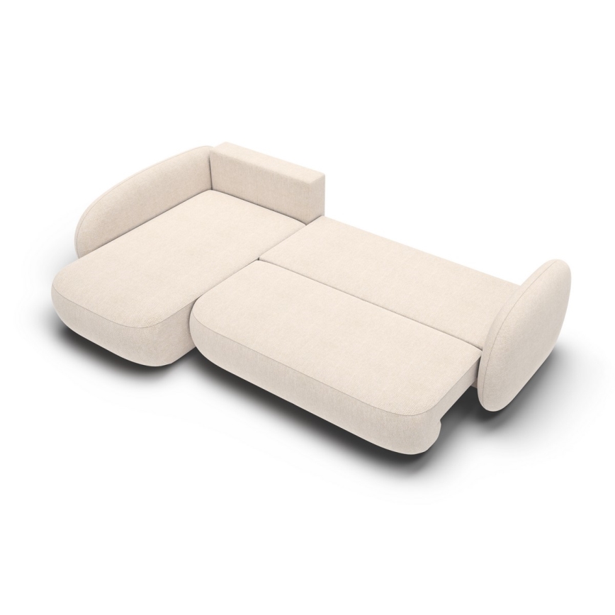 Narożna rozkładana sofa z pojemnikiem na pościel w kształcie litery L OLBIA lewa beżowa