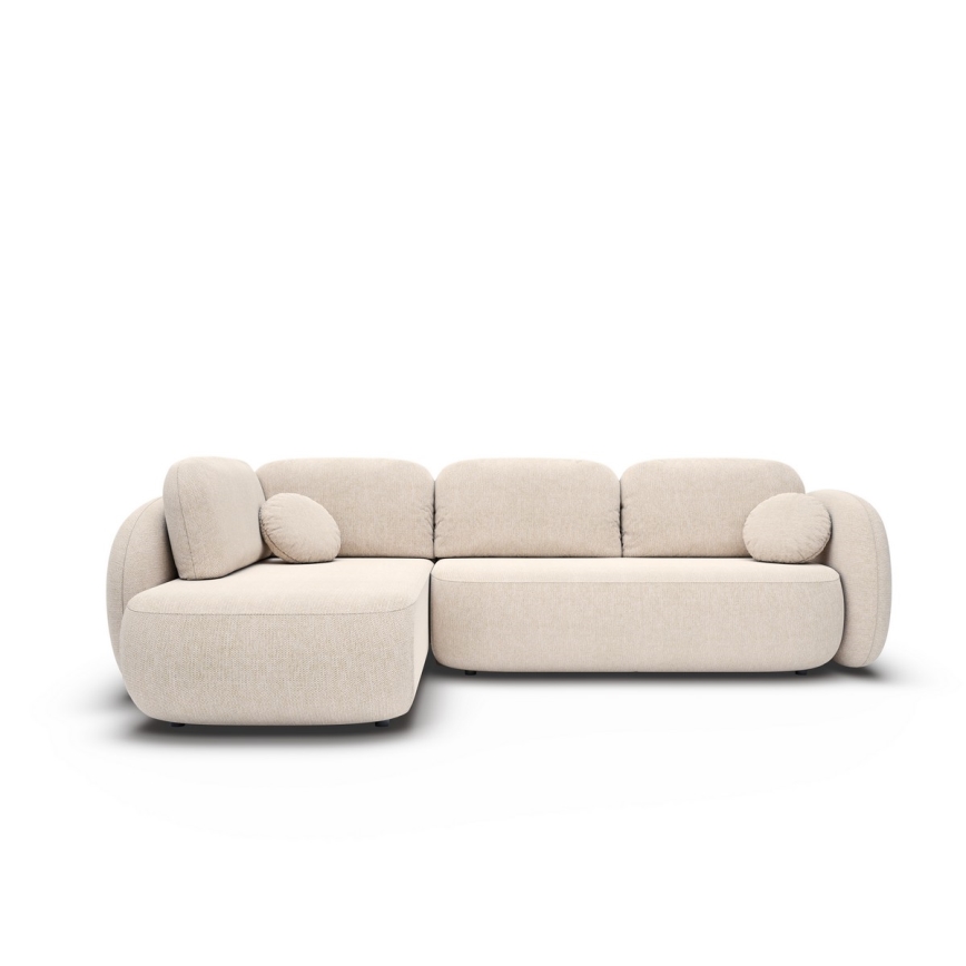 Narożna rozkładana sofa z pojemnikiem na pościel w kształcie litery L OLBIA lewa beżowa