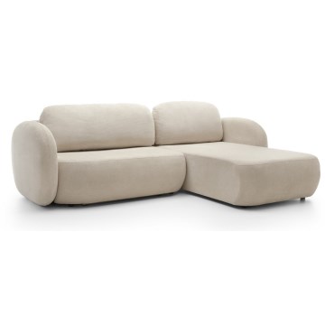 Narożna rozkładana sofa z pojemnikiem OLBIA prawa beżowa