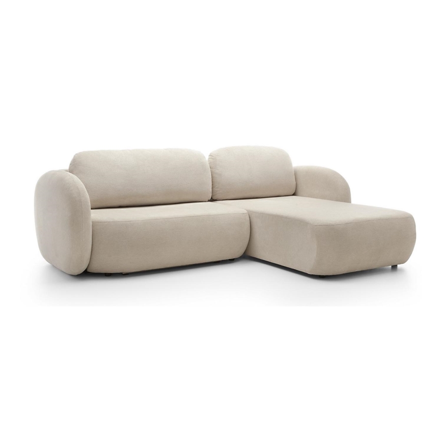 Narożna rozkładana sofa z pojemnikiem OLBIA prawa beżowa