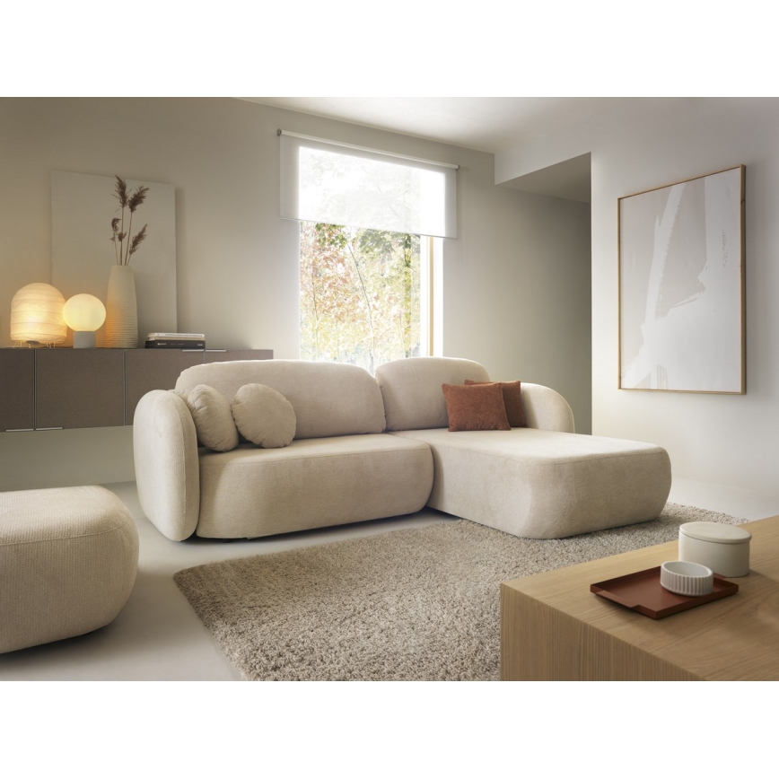 Narożna rozkładana sofa z pojemnikiem OLBIA prawa beżowa