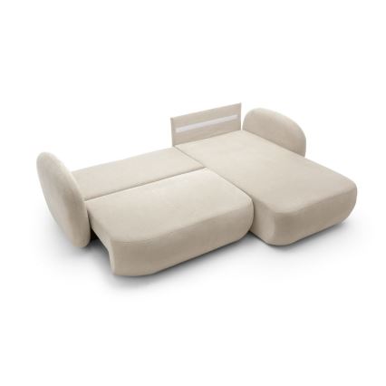 Narożna rozkładana sofa z pojemnikiem OLBIA prawa beżowa