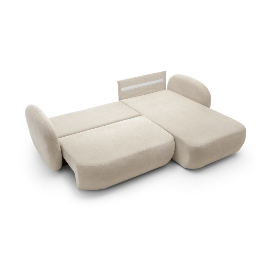 Narożna rozkładana sofa z pojemnikiem OLBIA prawa beżowa