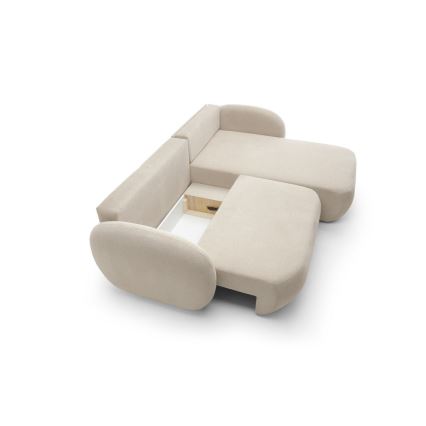 Narożna rozkładana sofa z pojemnikiem OLBIA prawa beżowa