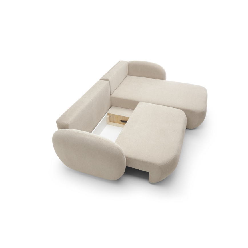 Narożna rozkładana sofa z pojemnikiem OLBIA prawa beżowa